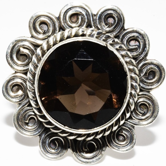 $395 .925 Sterling Silver 5.15CT Natural Round Cut Smokey Quartz Cocktail Ring - Picture 1 of 7